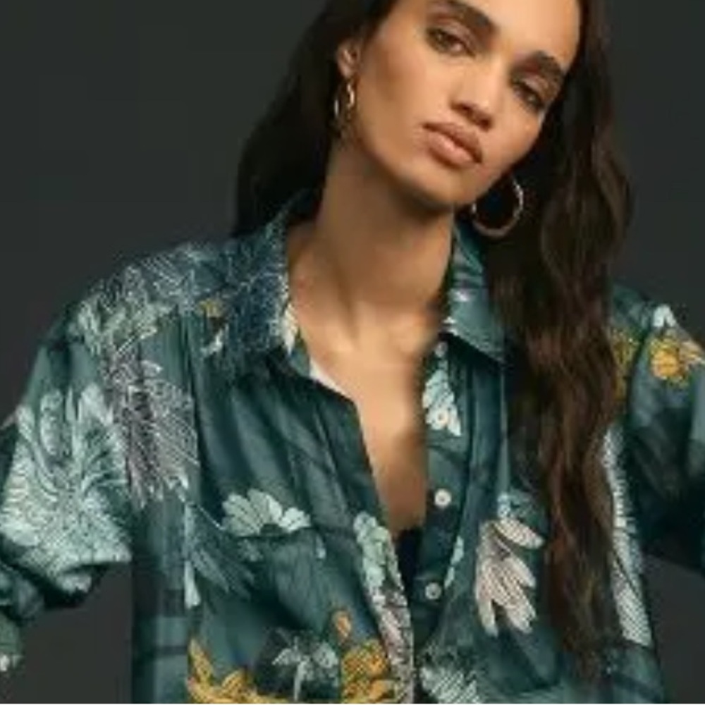 Anthropologie Brielle Relaxed Buttondown Blouse - Green - Sz. L - NWT